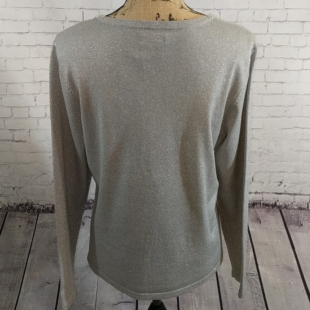 EAST 5th Petite Silver Beaded Shimmer Sweater - Picture 4 of 5